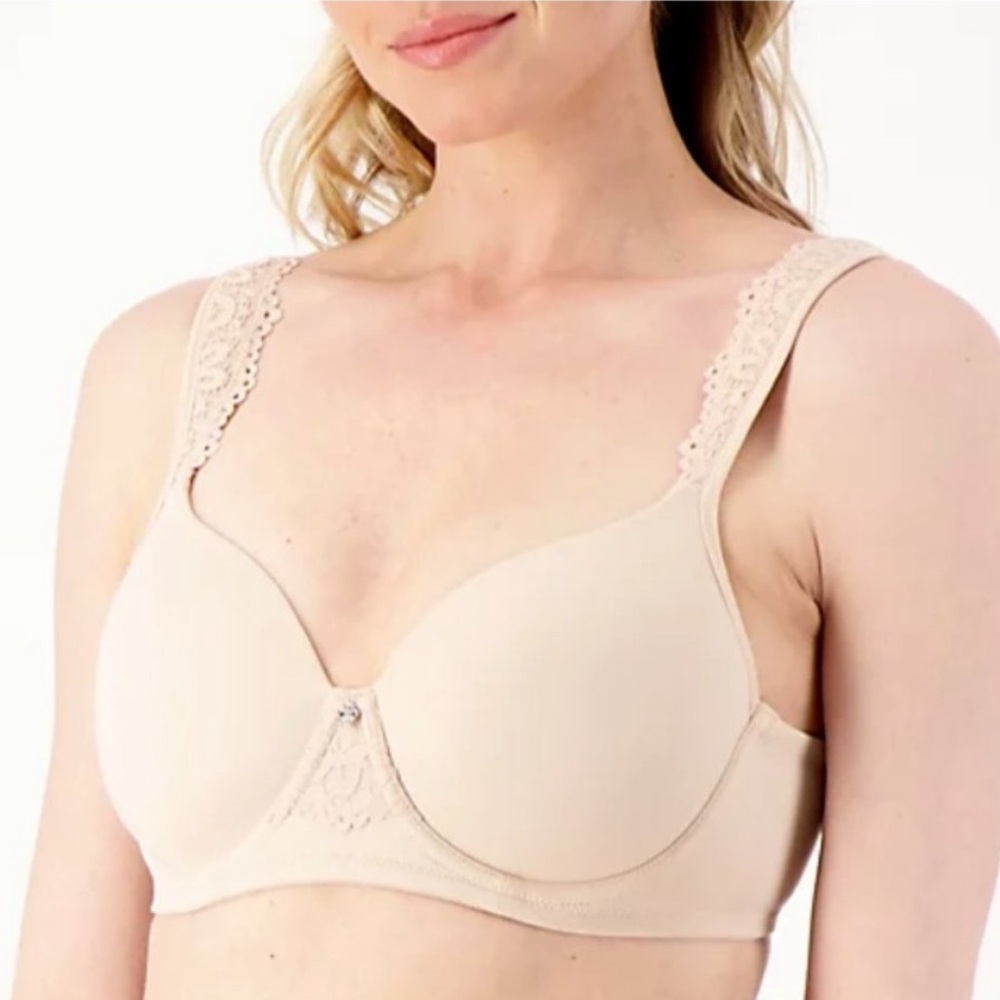 Breezies Luxe Lace Underwire T-Shirt Bra Beige Nude 44C
